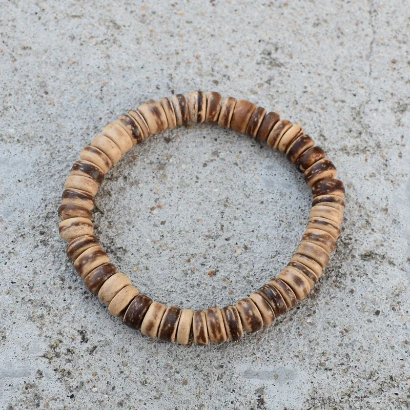 Natural Coconut Shell Beads Bracelet for Women Men Tibetan Buddhist Braided Elastic Rope Bracelet Lucky Jewelry Gift for Couple