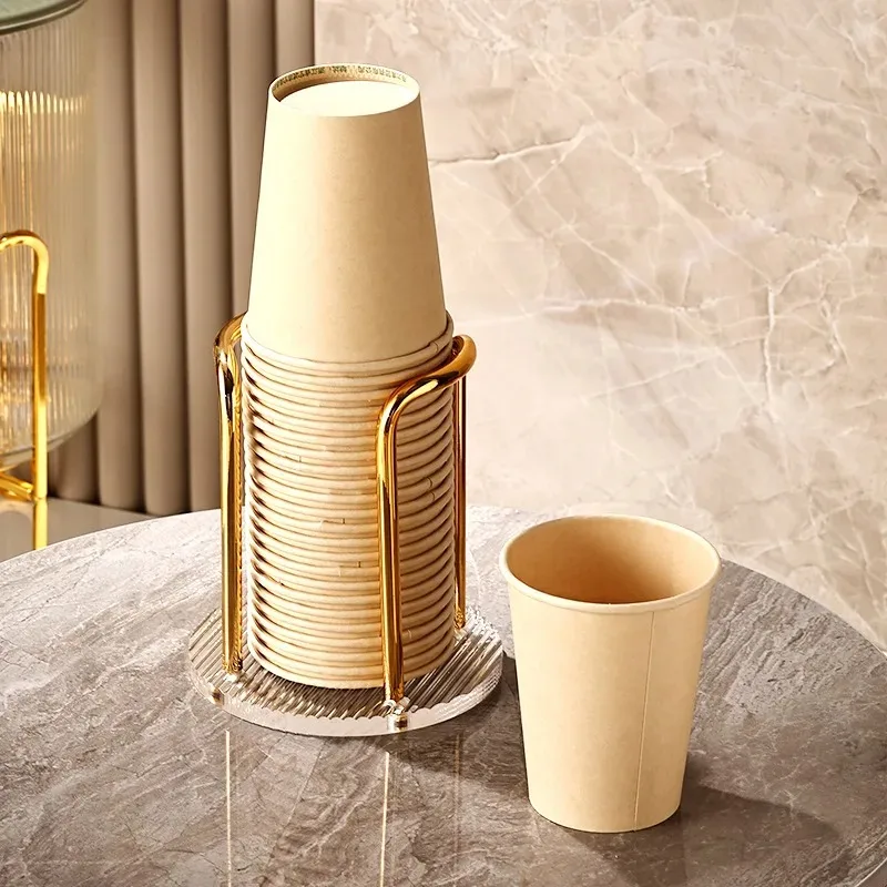 Luxury Disposable Cup Storage Holder Water Tea Cups Dispenser Rack Shelf with Longer Stick Mug Display Stand Home Organizer image 2