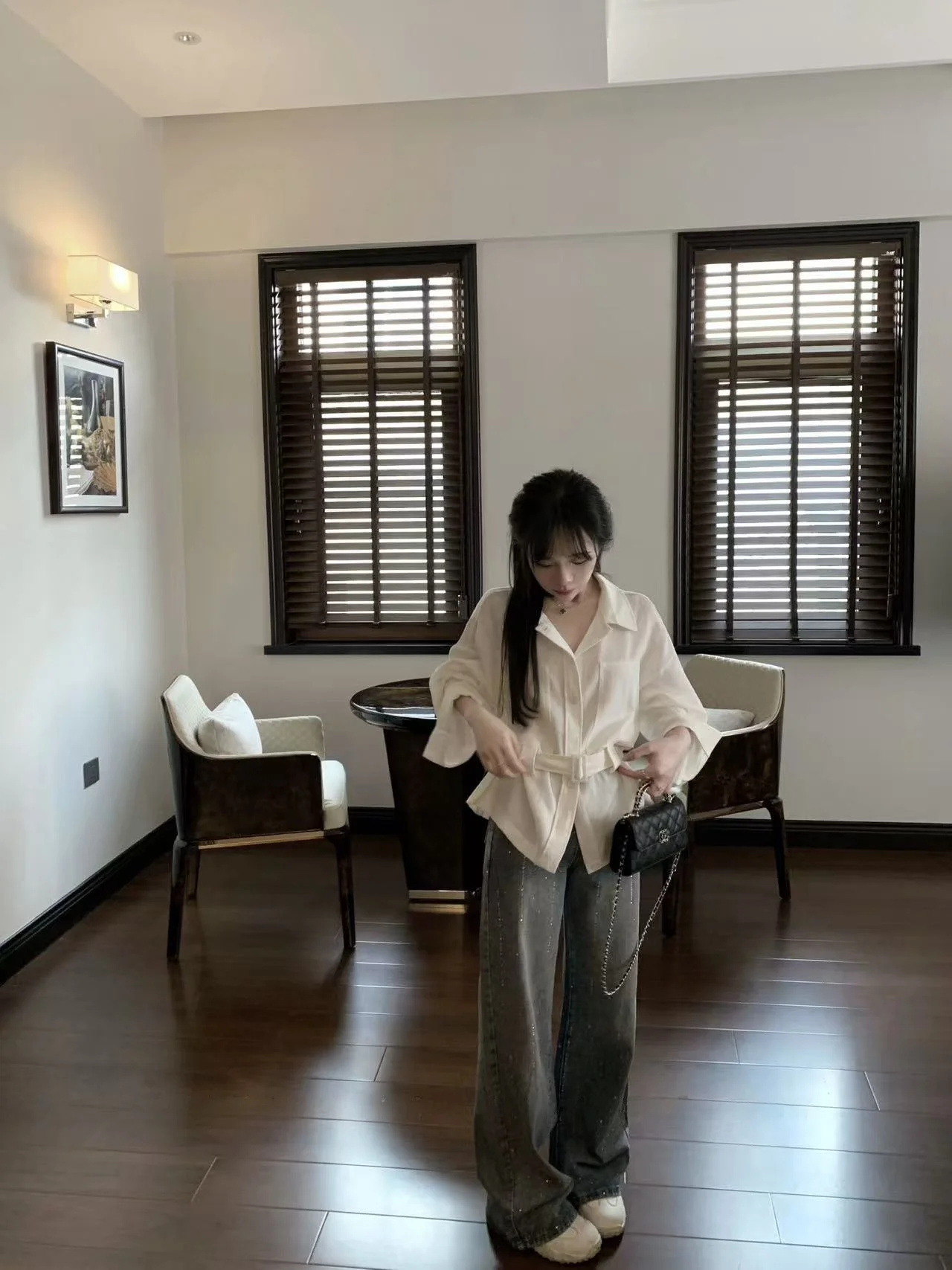 

Джинсы Kiki свободного кроя с широкими штанинами, женские модные джинсовые брюки с 3D стразами, с высокой талией, весенняя коллекция, премиум качество