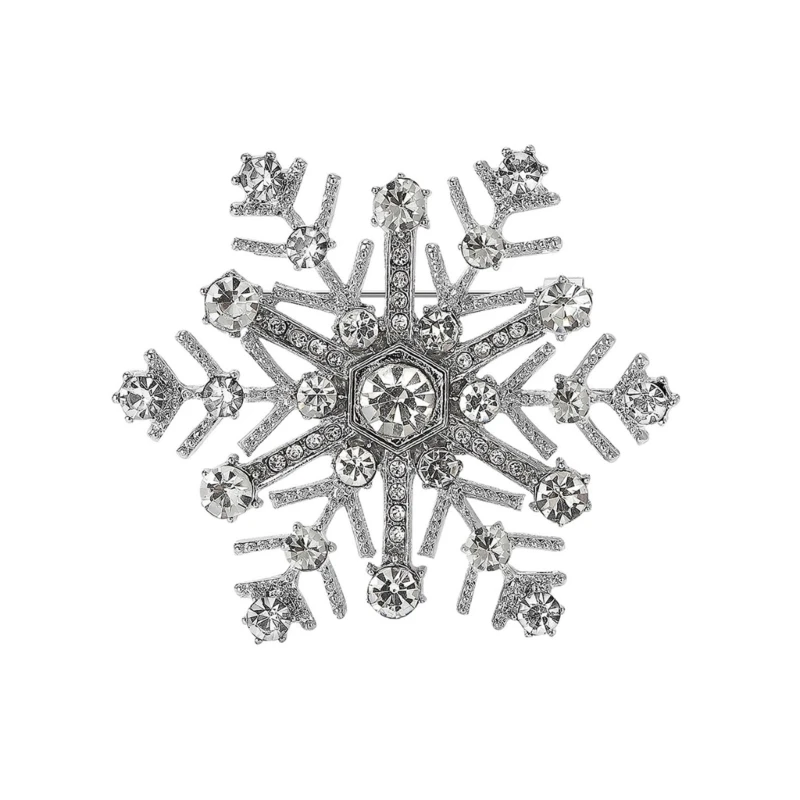  Delicate Rhinestones Alloy Brooch Pin Snowflake Design Lightweight Chest Decoration For Holiday Outfit Enhancement