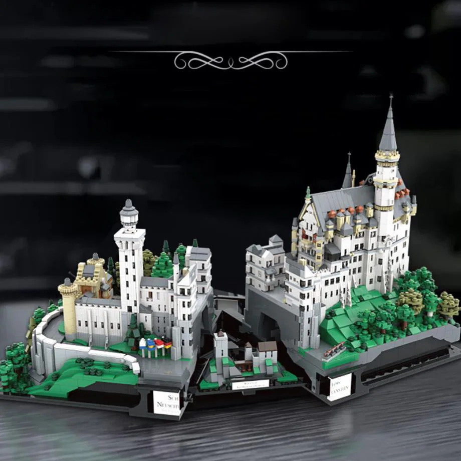 World Famous Architecture Micro Diamond Block Germany New Swan Stone Castle Snow Scence Mini Build Brick Toys Nanobrick Model