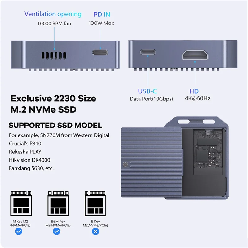 

M.2 SATA SSD Enclosure M.2 2230 SSD Hard Drive Enclosure USB 3.2 Gen 2 To M.2 SSD Case