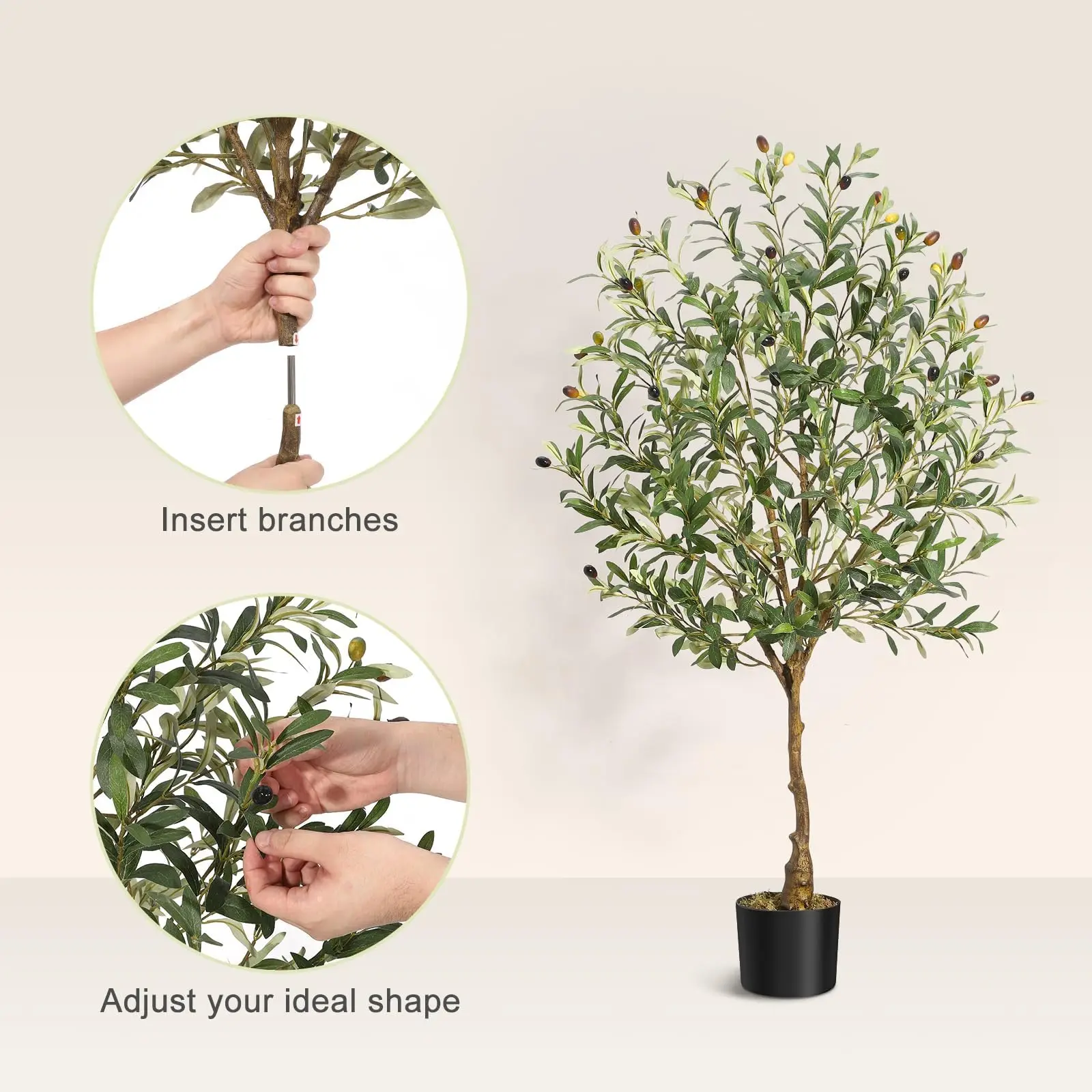 Olive Trees Artificial Indoor, 6FT Tall Olive Tree Plants, Faux Olive Tree with Realistic Trunk, Leaves, Fruits for Home Office