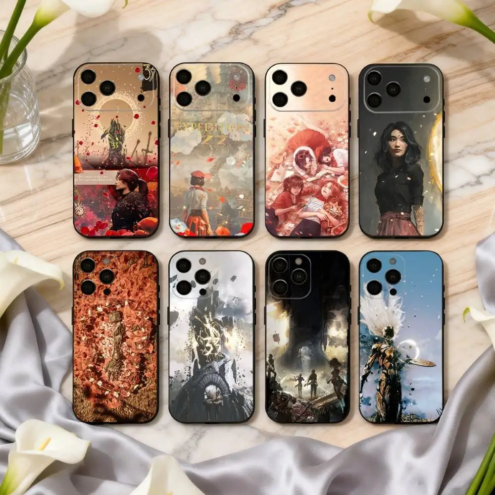 G-Game Clair O-Obscur E-Expedition 33 Phone Case For iPhone 17pro,16,15,14,13,12,11 Plus,Pro Max,XS,Soft Silicone Black Cover