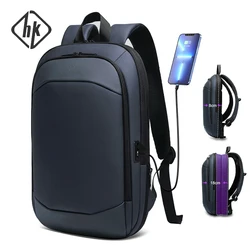 HcanKcan Men's Business Waterproof Backpack Fashion 17 inch Laptop Work Pack YKK Zipper Expandable Travel Bags With USB Charging