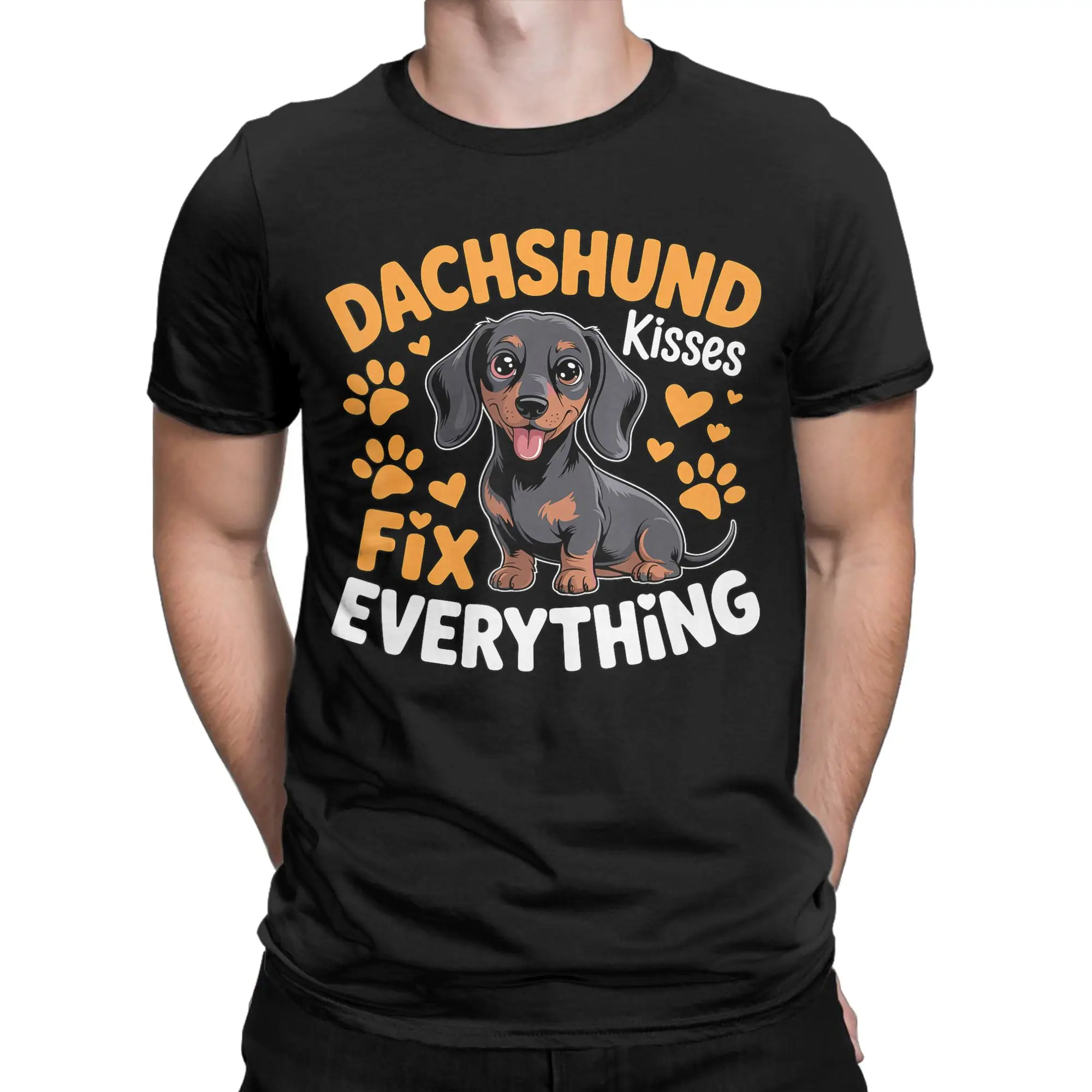 Men's T-Shirt Dachshund Kiss Fix Everything Awesome Pure Cotton Tees Short Sleeve  T Shirts Round Neck Tops Printed