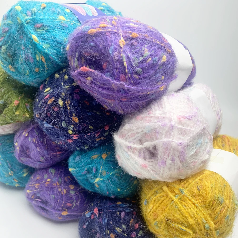 50 g/Knäuel, Regenbogenfarben, gepunktetes Mohair-Garn, weich und bequem, handgewebt, DIY-Schal, Pullover, Schal, Mantel, Stricken, Häkel-Mix-Faden