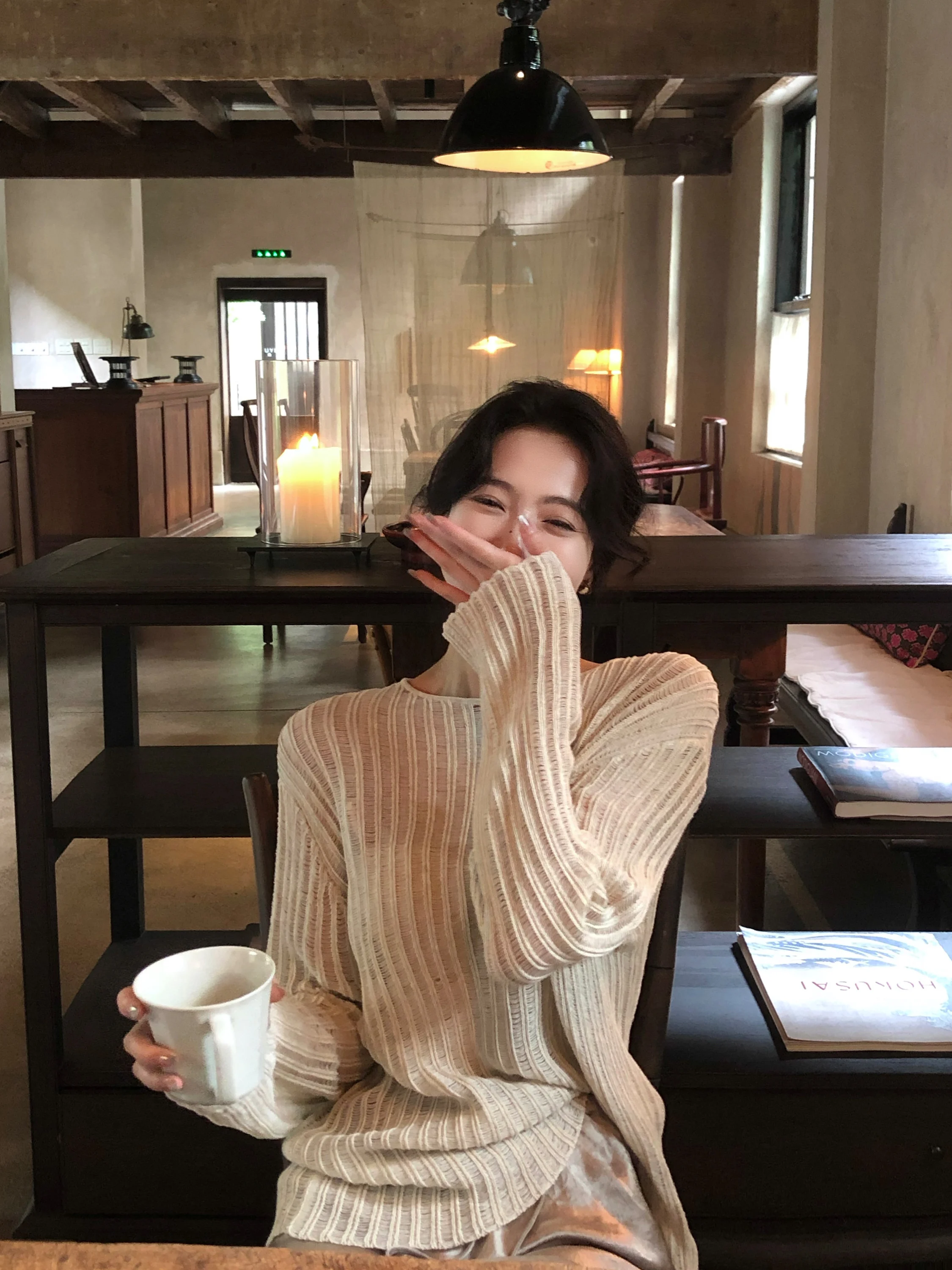 

Nu Ano Women's Stripe Linen Knitted Top Thin Casual Loose Fit Pure Color T-irt Early Autumn Lazy Sle Faionable Sunscreen