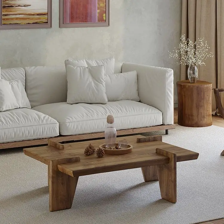 

！@Quiet Simple Japanese Style Old Elm Wood Solid Oak Coffee Tea Table Creative Bay Window Design for Home Living Room Furniture