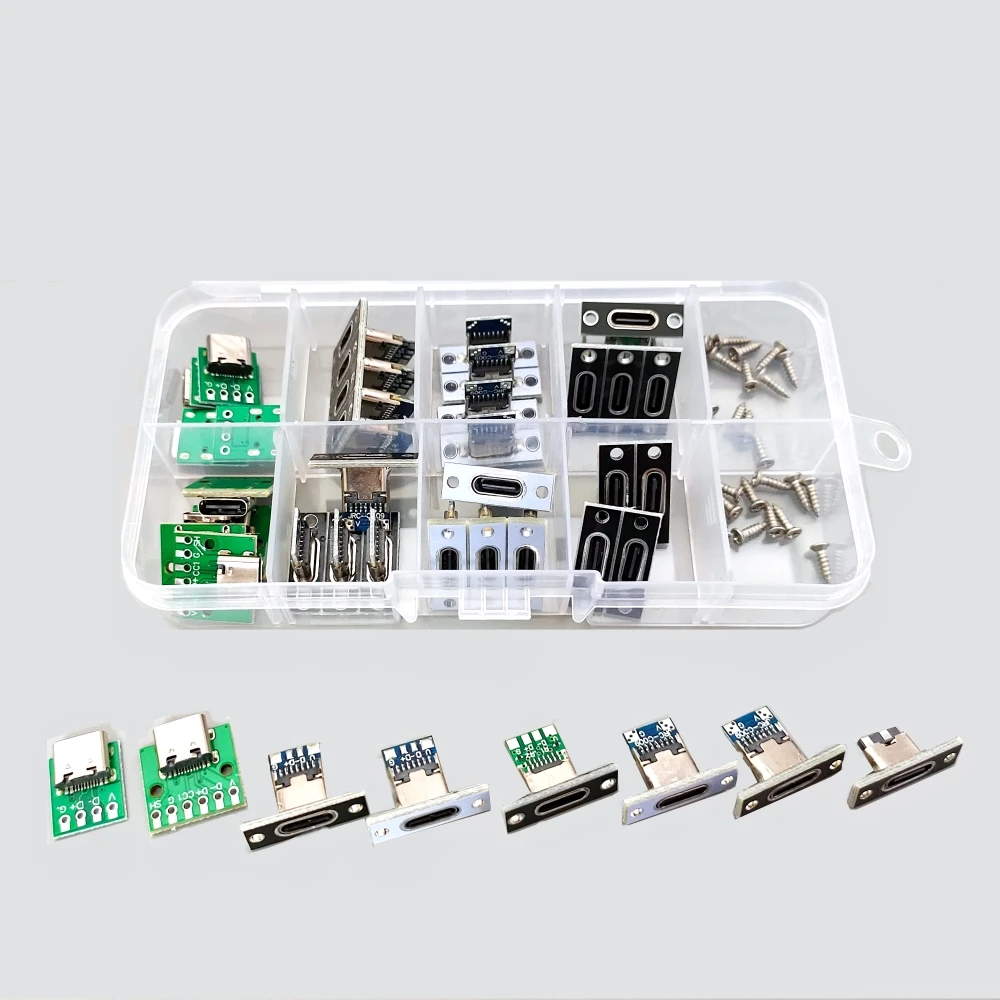 USB 3.1 Type C Female Socket Connector 2/4/6 Pin with Fixing Plate, USB-C Charging Port Jack Conversion Board