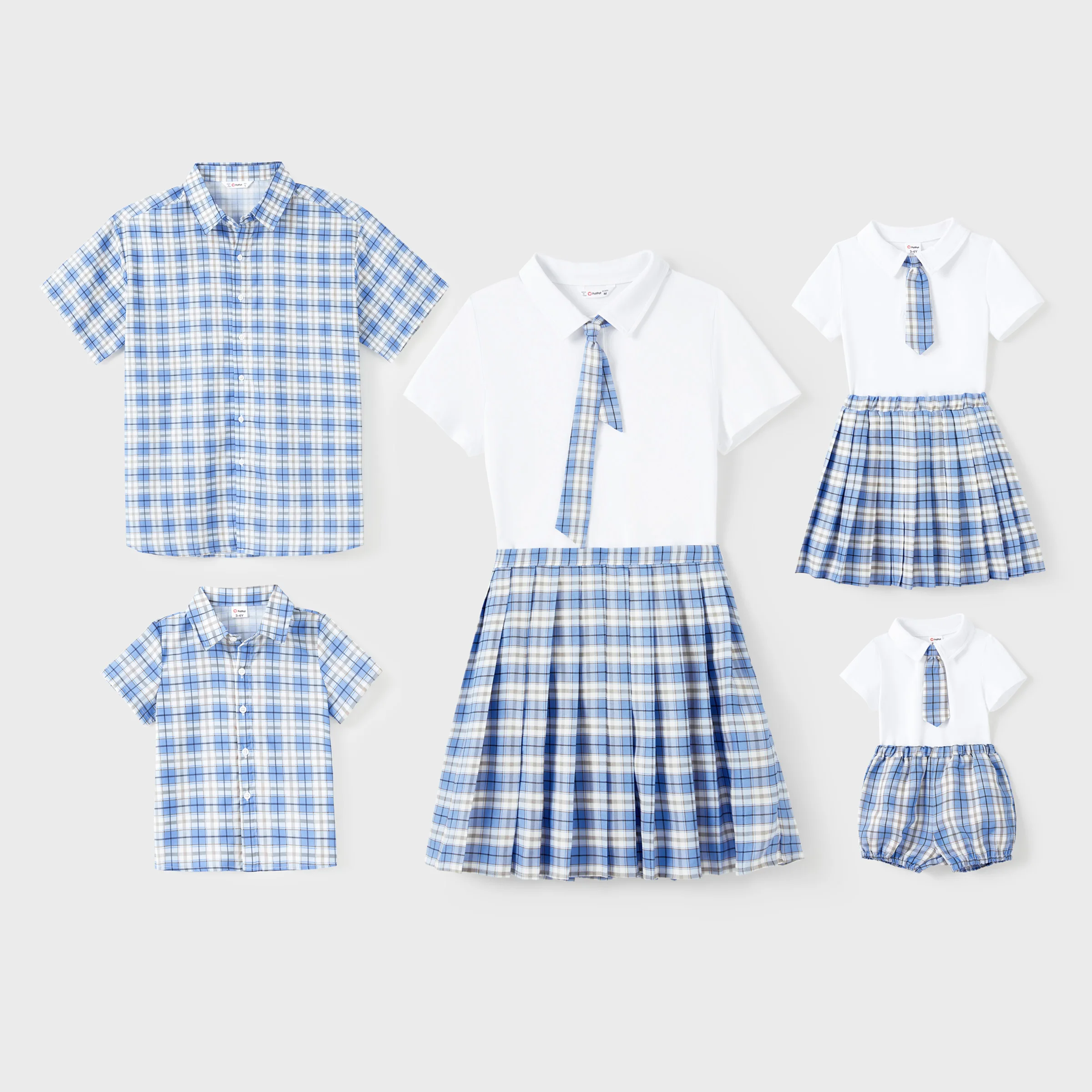 PatPat Family Matching Sets Preppy Style Blue Plaid Shirt or School Uniform Vibe Co-ord Set with Tie