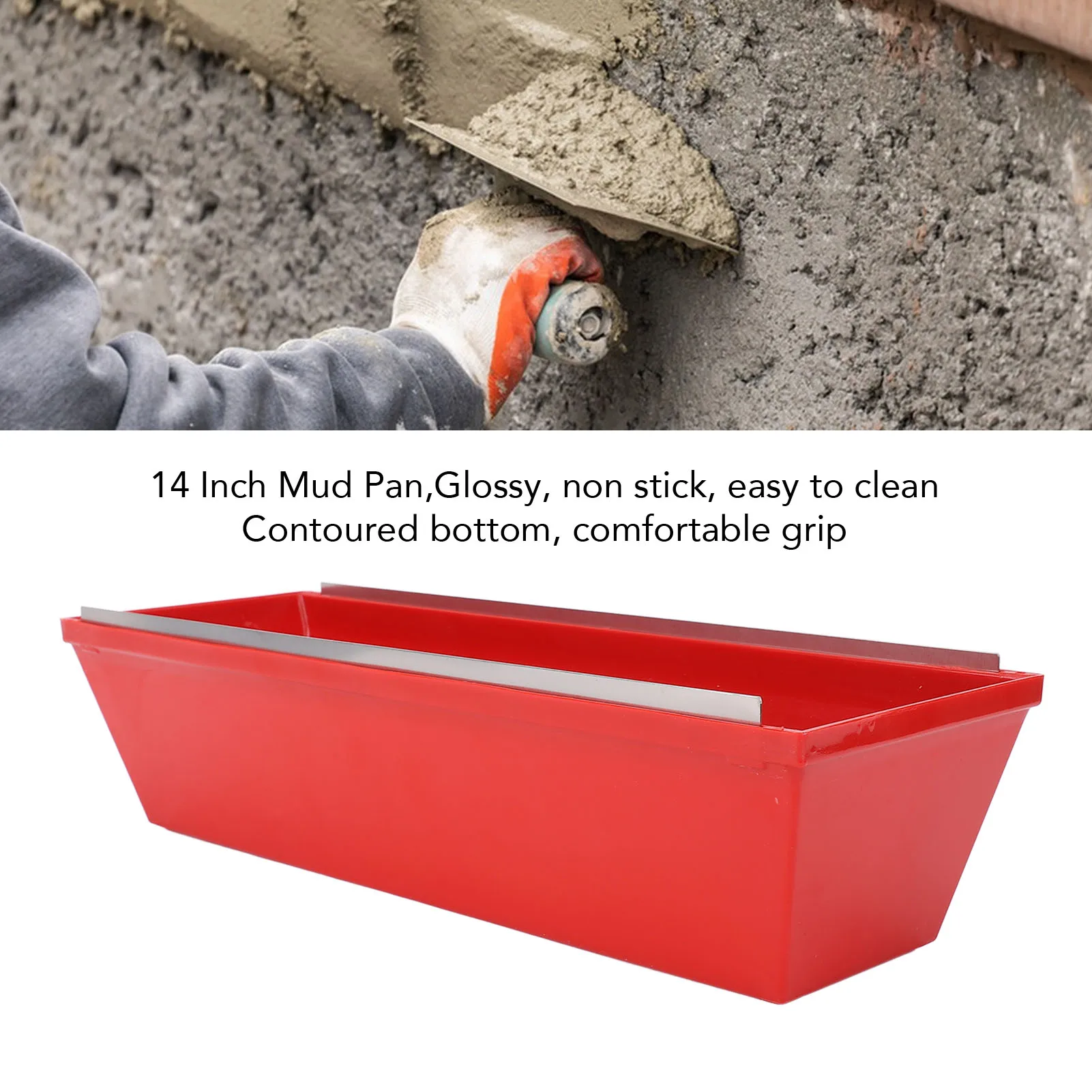 14 Inch  Mud Pan with Sheared Edges ABS Plastic Plastering Mud Tray for Mixing Cement Mortar Putty Paint  Mud Tray