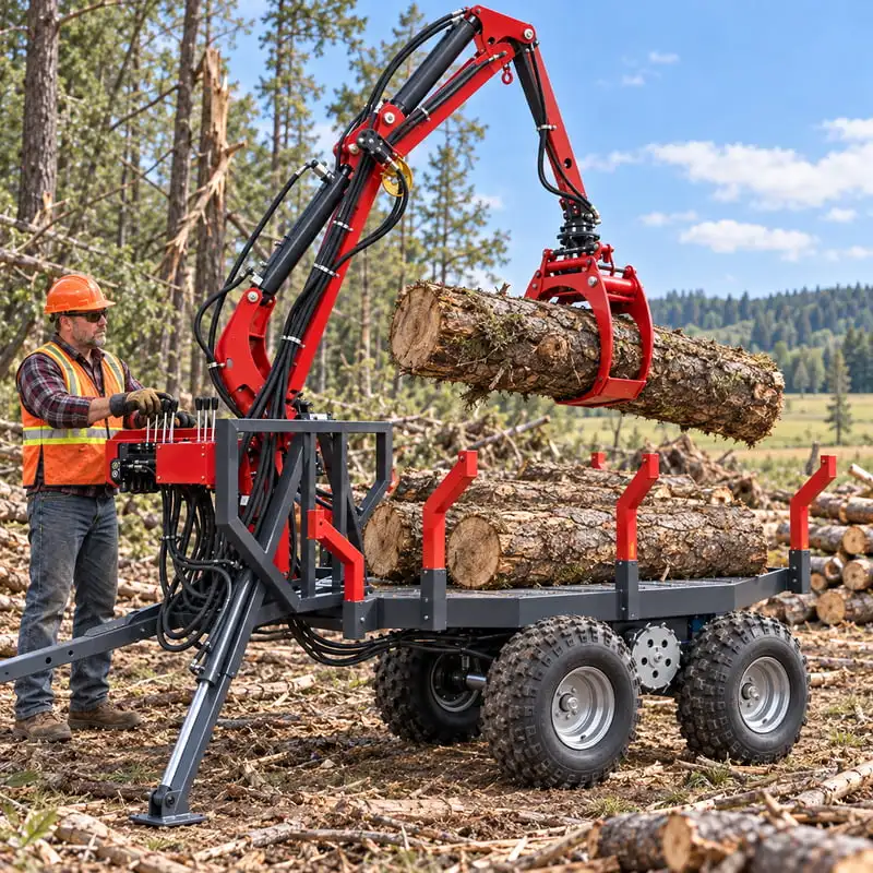 Forestry Trailer with Grapple with Off Road Tires for Wood Hauling Operations Customized All Terrain Timber Loading Traile