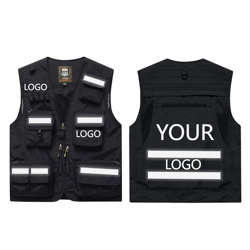 Reflective Vest Logo Custom MAN VEST Summer Working Vest Sleeveless Jacket Sports Men Plus Size Outerwear Mountaineering Fishing