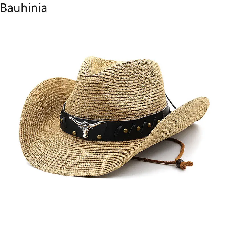 Bauhinia New Straw Western Cowboy Hats For Men Women Summer Outdoor Beach Sun Hat sombrero hombre