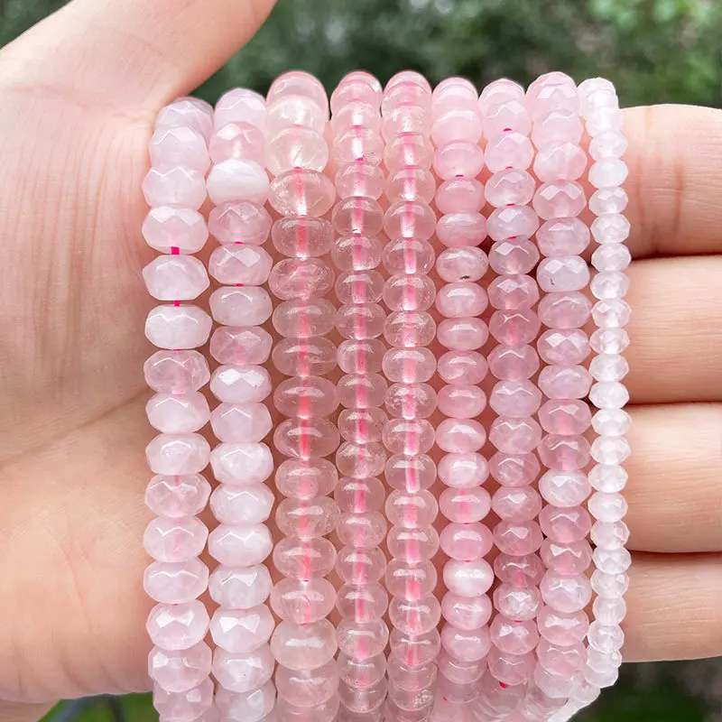 Natural Rose Quartz Rondelle Stone Beads For Necklace Bracelets Earring Spacer Loose Strand 15