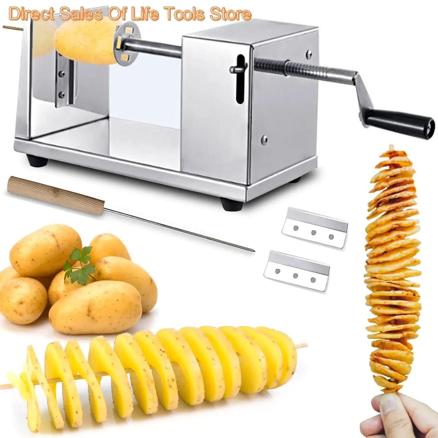 Tornado Potato Spiral Cutter,Manual Stainless Steel Twisted Potato Curly Fry Cutter for Potatoes Carrots Cucumbers