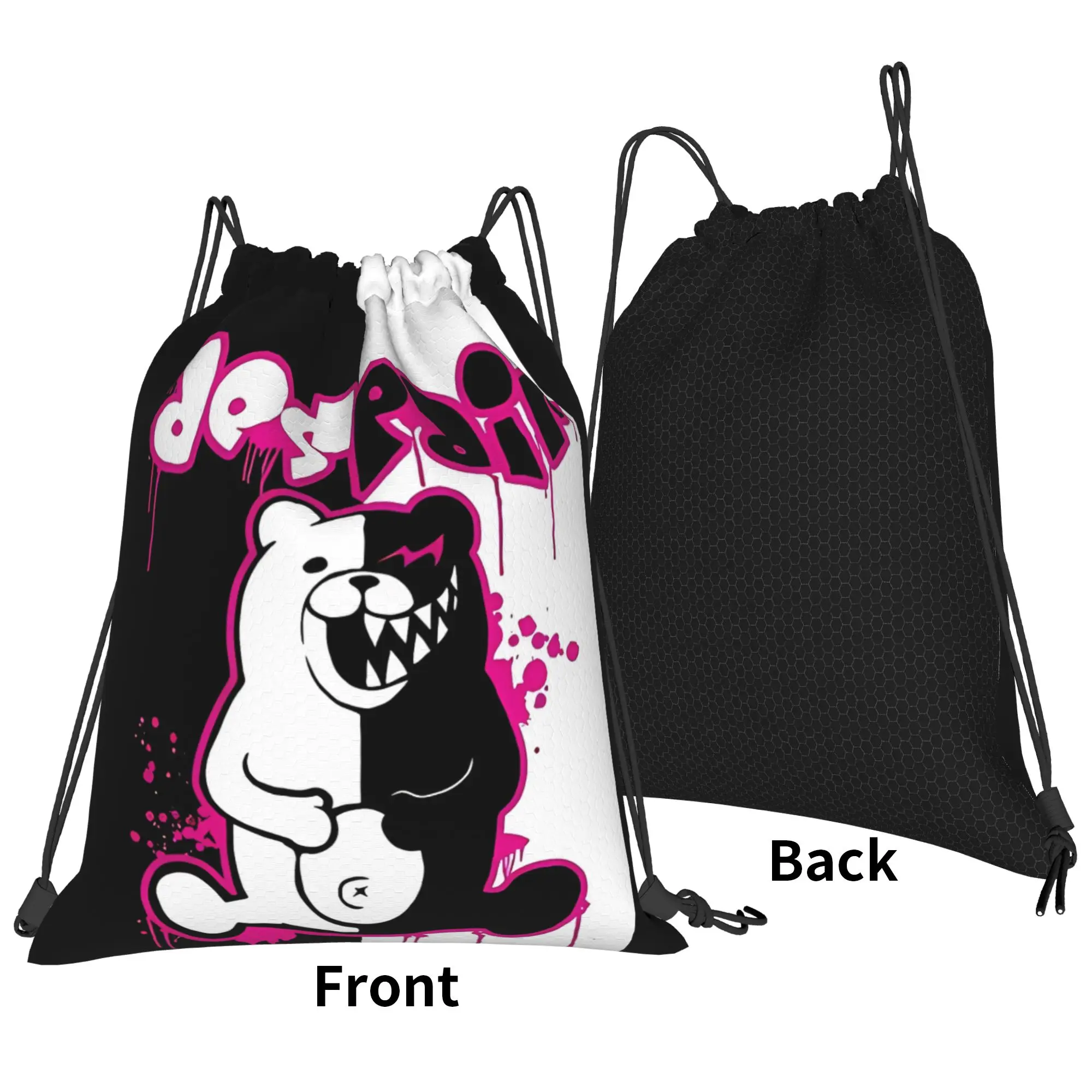 Y2K Danganronpa  Monokuma Despair Graffiti Portable Travel Riding Gym Drawstring cool gift Storage Backpacks