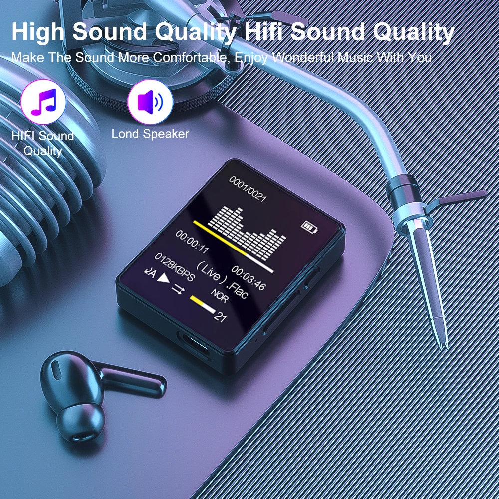 เครื่องเล่นเพลง MP3แบบพกพาเครื่องเล่นเพลง Hi-Fi สำหรับกีฬาบลูทูธใหม่เครื่องเล่นวิดีโอเครื่องเล่น Mp4มีไมค์ในตัวสำหรับนักเรียนวอล์กแมน