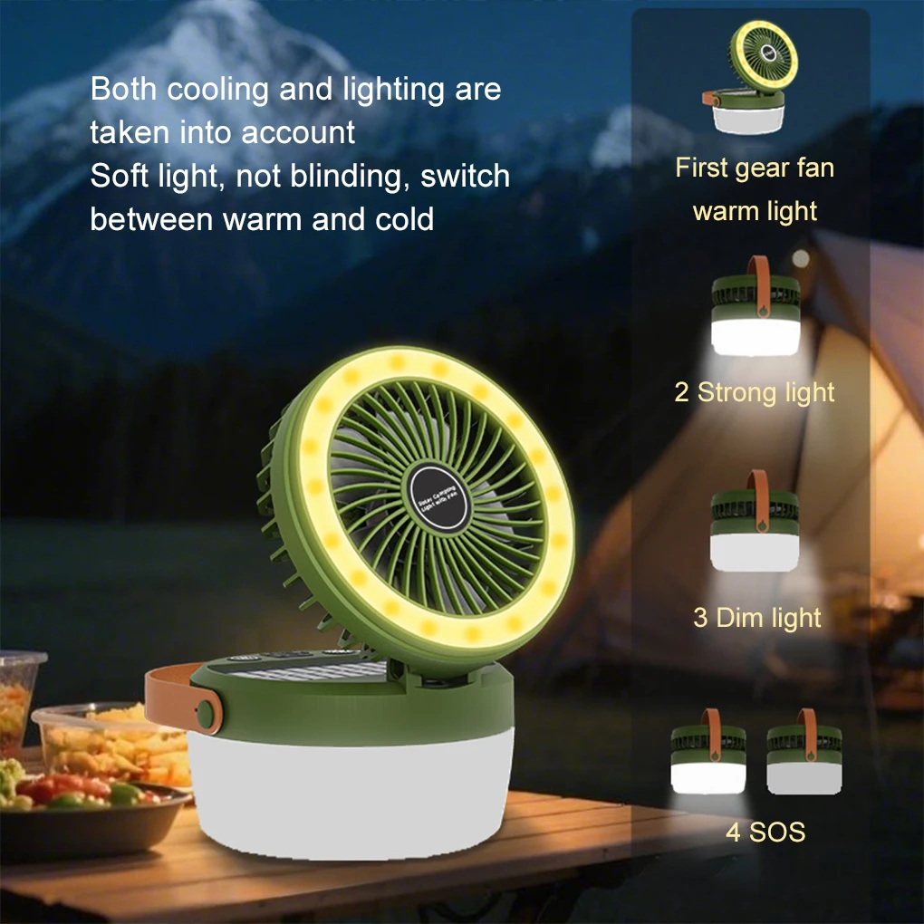 2-in-1 Outdoor Solar Camping Lights with Hanging 4 Light Modes Fan Lantern for Power Failure Emergency Survival Travel Adventure