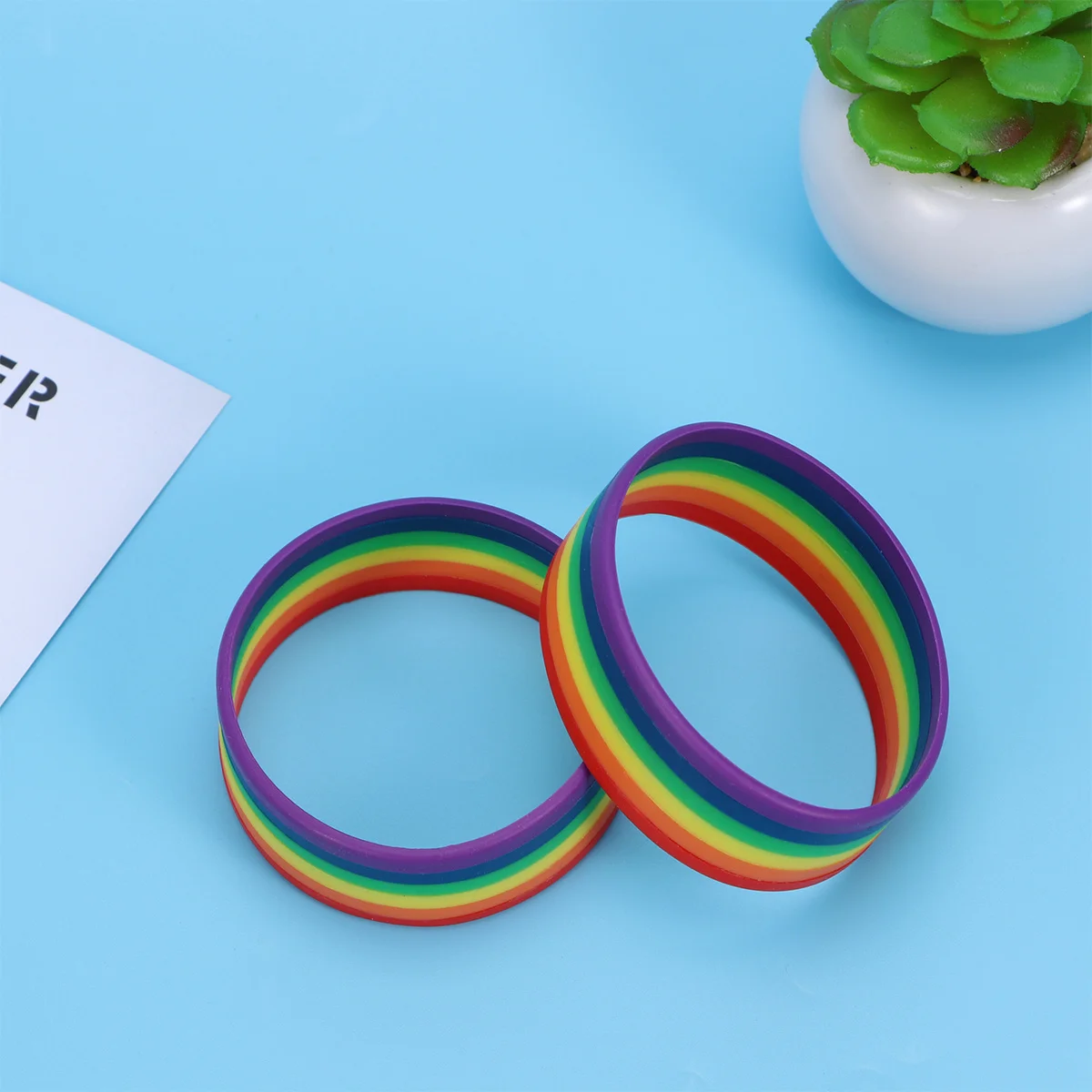 

2Pcs Durable Thick Silicone Bracelet Rainbow Color Eyecatching Wristband Gift Souvenir for Party Graduation Sports Events