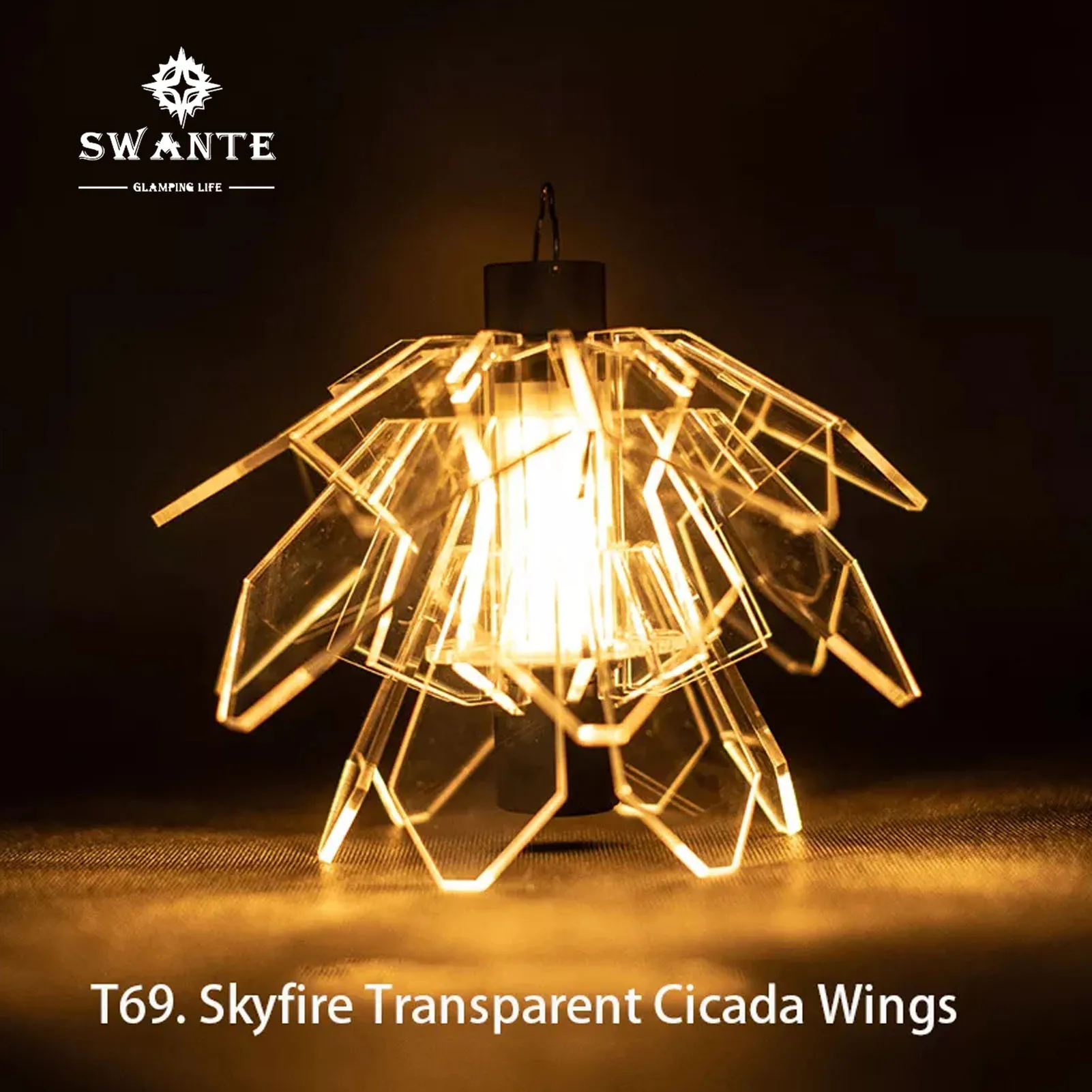 New Swante Small Stick Lamp 5050 Workshop Brand Design Cicada Wings Outdoor Camping Lampshade Sky Fire Lamp for Outdoor Camping