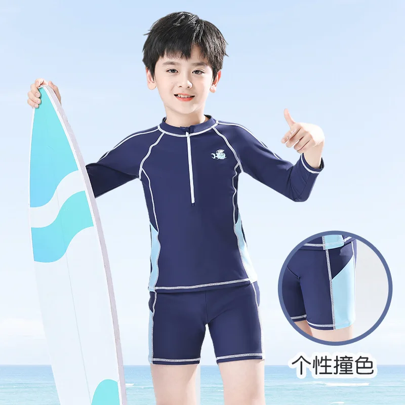 Children's Cute Cartoon Split Body Swimsuit, Long Sleeve, Sun Protection, Quick Drying Swimwear, Summer Swimming Trunks, Baby