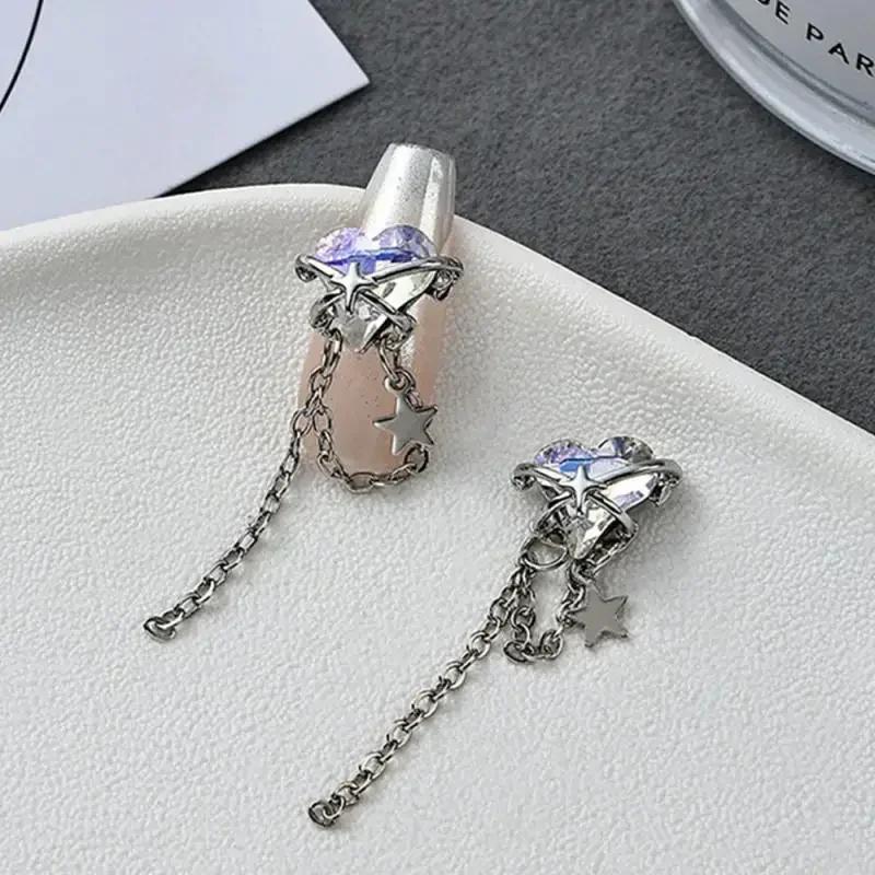 Alloy Nail Art Tassel Chain Shiny Star Silver Chain Nail Jewelry Three-dimensional Manicure Accessories Light Luxury Nail