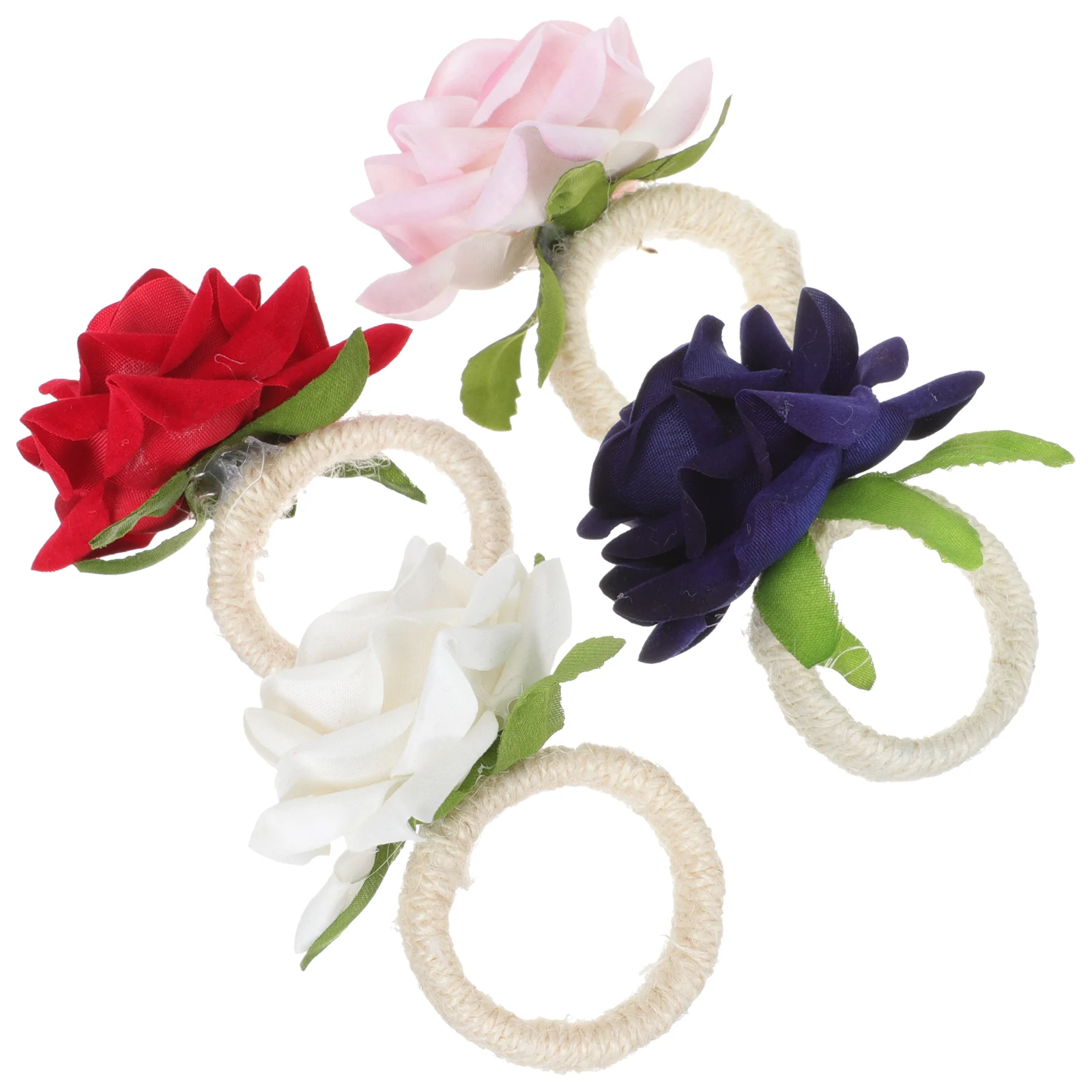 

4Pcs Flower Napkin Rings Handmade Woven Hemp Serviette Clasps Delicate Dinner Table Decor for Home Restaurant Use