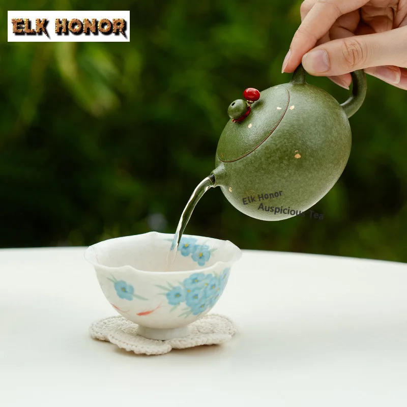 Green Orange Gold Sprinkled Xishi Travel Tea Set Kit Elegant 1 Pot 3 Cups Tea Making Organizer Portable Picnic Handbag Tableware