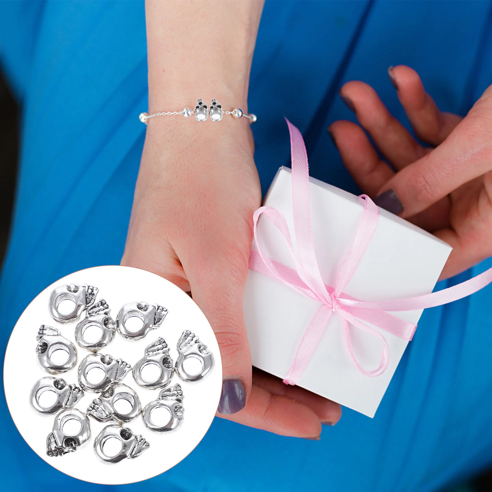 12 قطعة الخرز فضفاض الجمجمة رئيس مستلزمات صناعة المجوهرات دائم طويلة الأمد سلسلة المفاتيح أساور أقراط قلادة #2