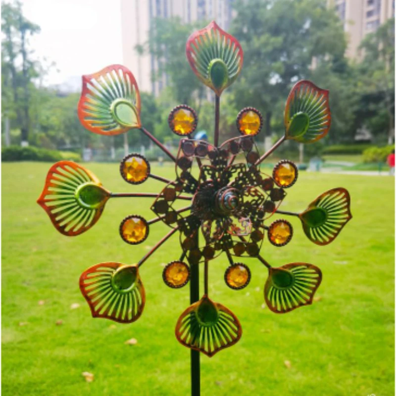 

Outdoor Rotatory Windmill Iron Art Luminous Windmill courtyard windmill garden craft ornament Garden Ground Inserted Pinwheel