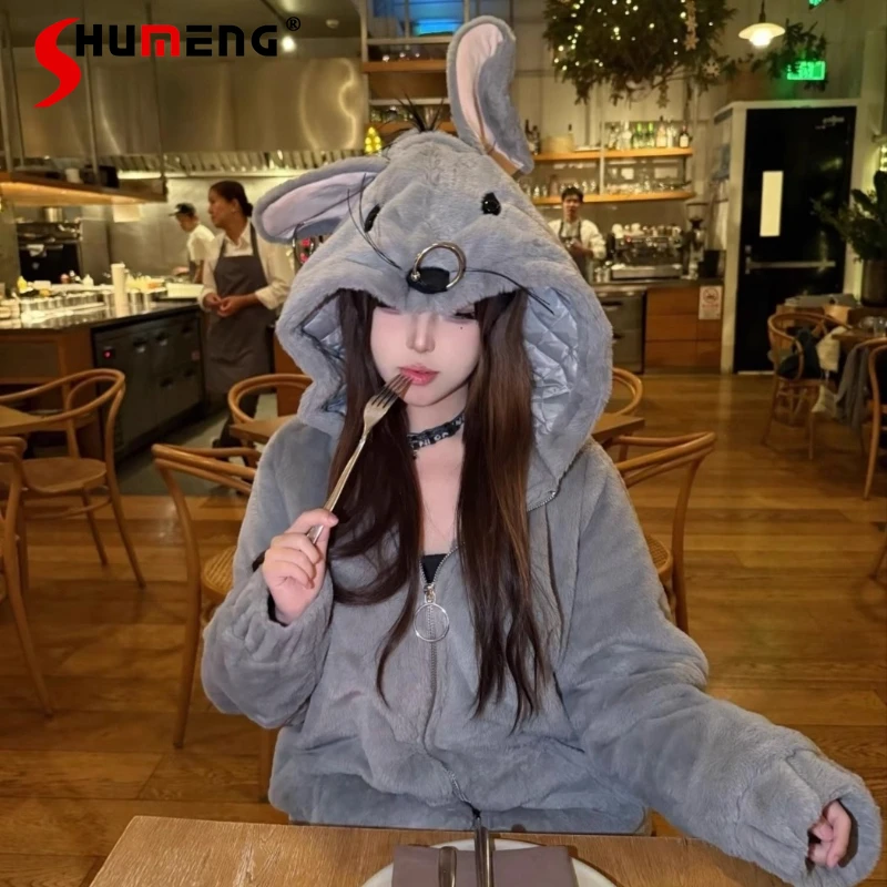 

Punk Girls Sweet Cool Plush Jacket Halloween American Fashion Y2K Faux Fur Jacket Subculture Cute Autumn and Winter Fur coats