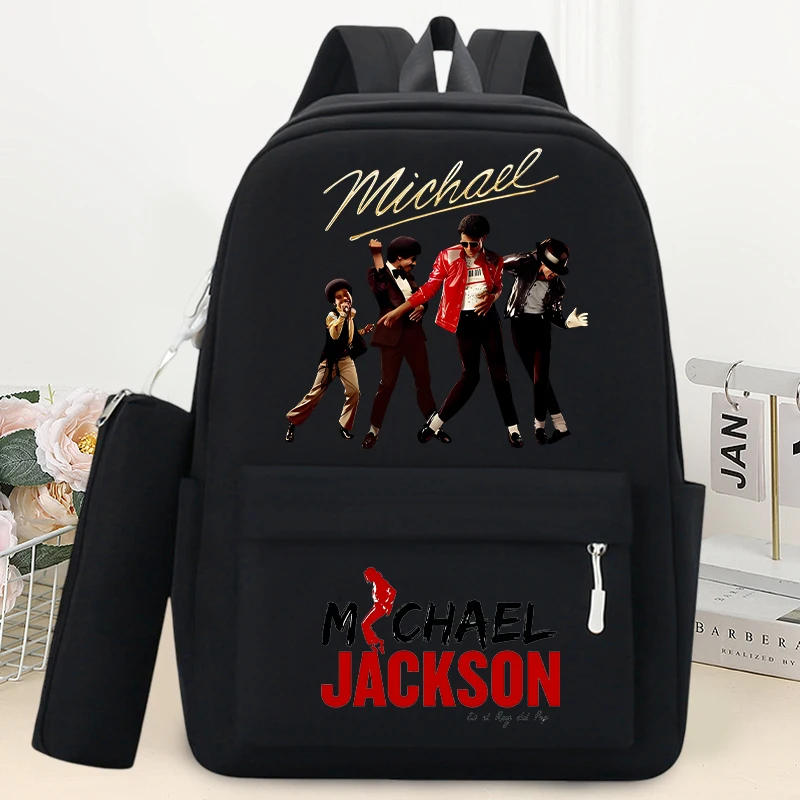 King of Pop Michael Jackson Schoolbag with Pencil Case Anime Printed Fashion Backpack Students Book Stationery Storage Backpacks