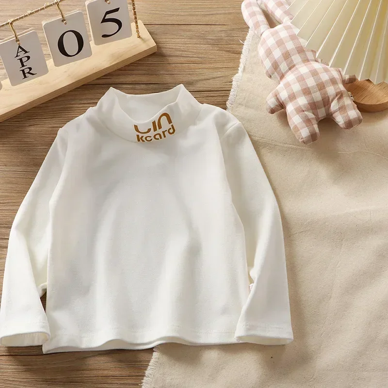 New 2024 Autumn Kids T-Shirts Boys Girls Fashion Turtleneck Long Sleeve Solid T-shirt Tops Children\'s Casual T-shirts Clothing