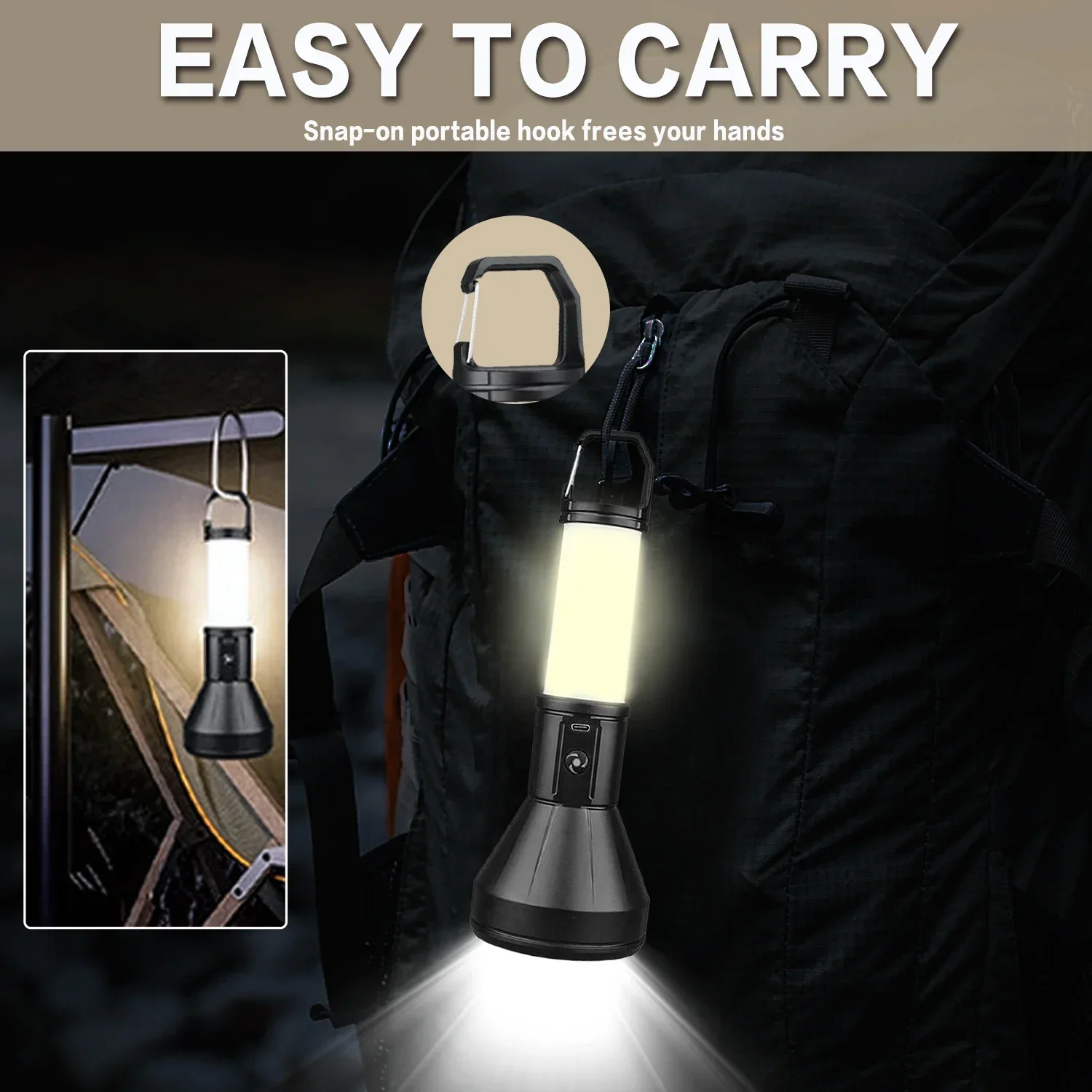 Type-C USB Rechargeable Flashlight Super Bright LED Flashlight Outdoor Waterproof Torch Camping Light Tent Lamp