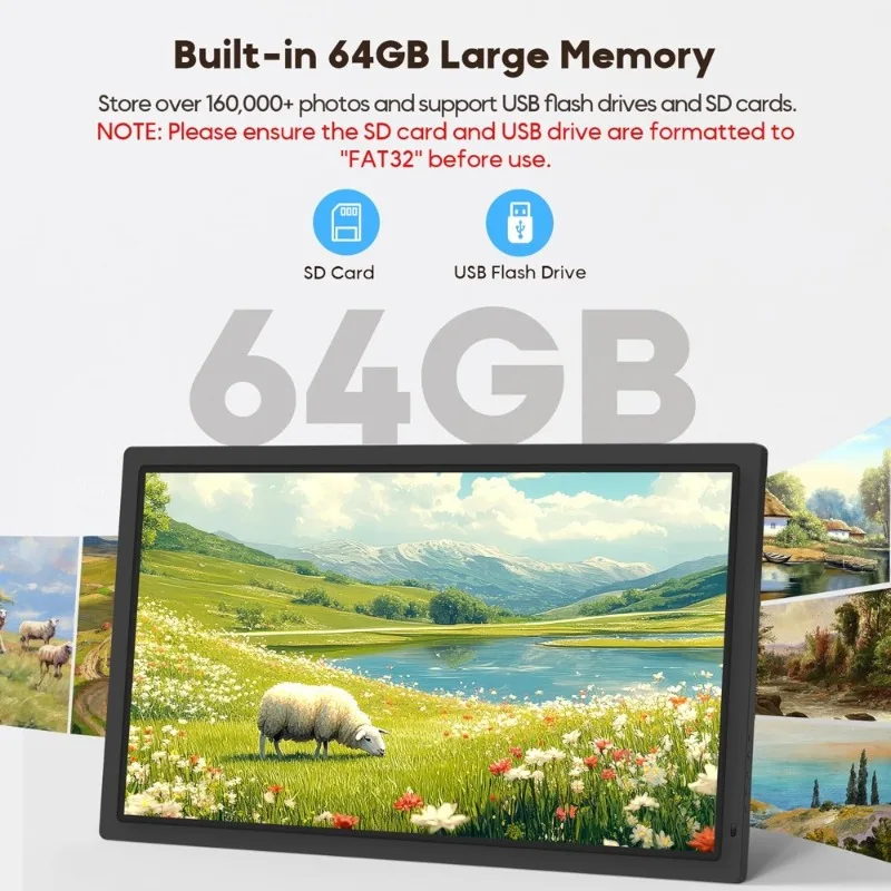21.5 Inch Large Digital Picture Frame WiFi HD IPS Screen Electronic Photo Frame with Remote Control 64GB Support SD USB Share