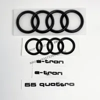 For Audi 4Ring Logo ABS Black Car Hood Front Grill Emblem Rear Trunk Badge 55quattro e-tron Sline Emblem Car Accessories