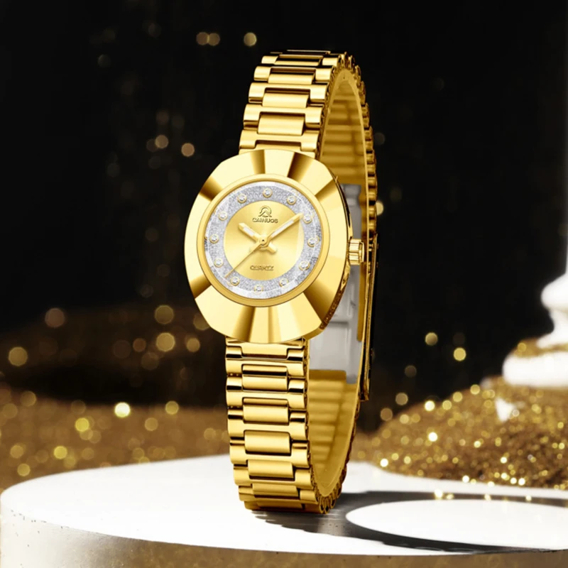 2025 Orologio da coppia con cinturino in acciaio inossidabile dorato, marchio di lusso con diamanti, abito casual e orologi da banchetto