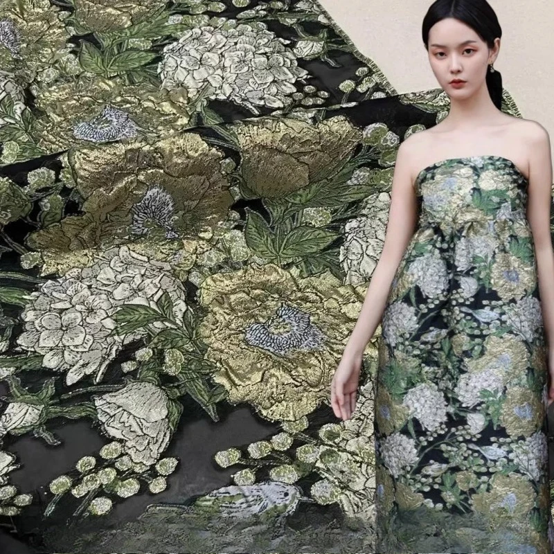 

Metallic Thread European Jacquard Organza Fabric Floral Bird Embossed Sheer Material Tube Dress Headband Scarf Summer Clothing