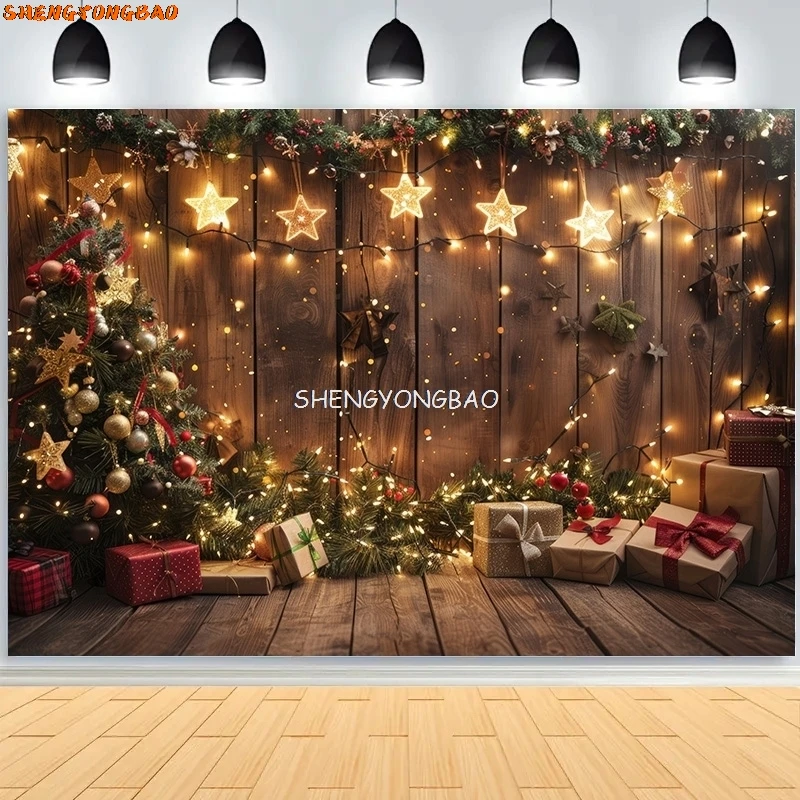 SHENGYONGBAO 크리스마스 날 장식 거실 사진 배경, 새해 휴일 벽난로, 실내 파티 배경 JS-06