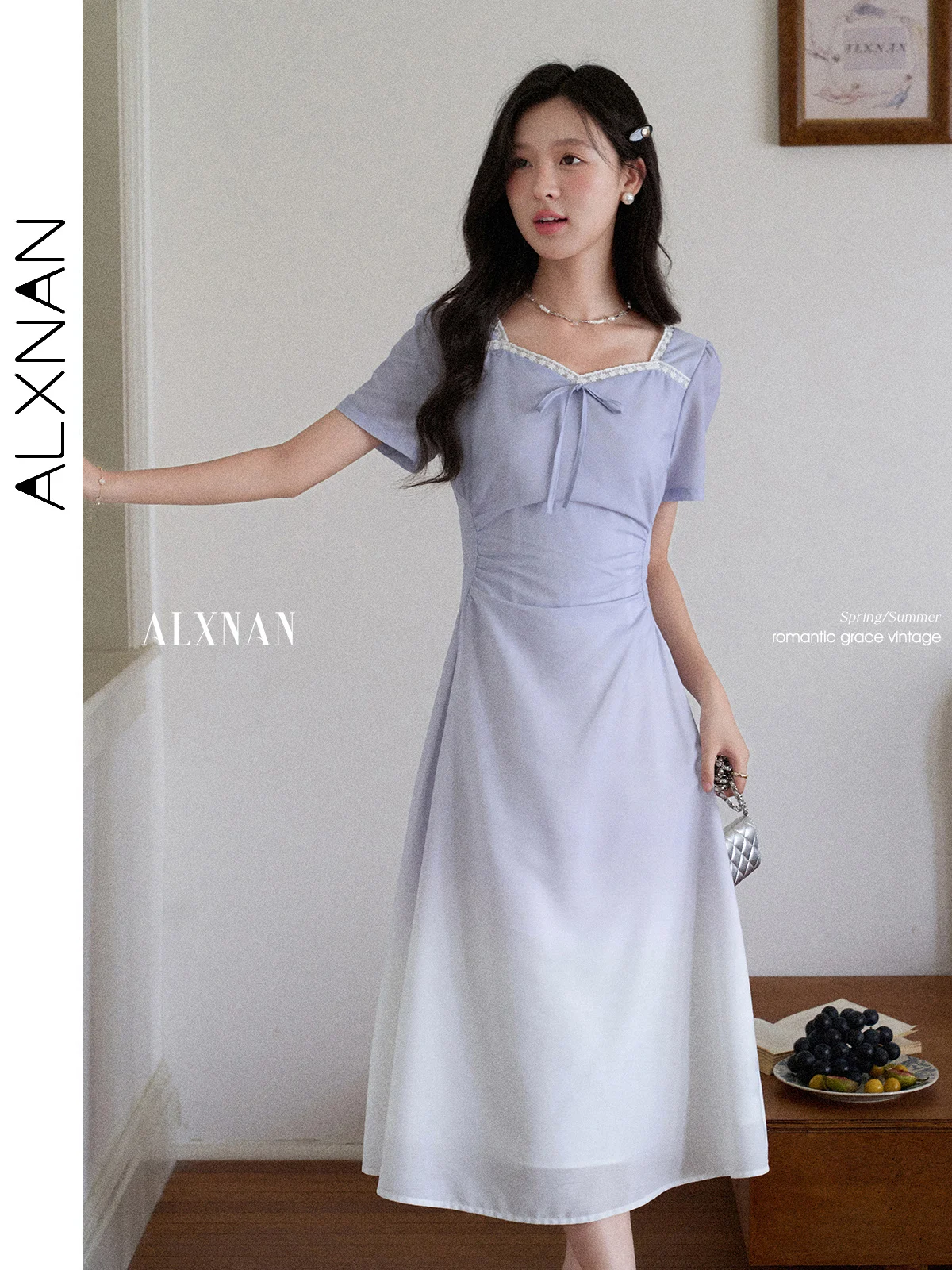 

ALXNAN женское платье с градиентом, светло-фиолетовое, элегантное длинное платье с квадратным воротником, 2021, летняя праздничная повседневная одежда для вечеринок, DYL661841