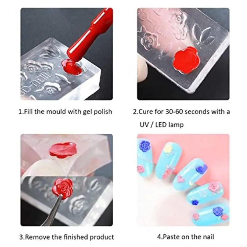 E21F Nail Art Mold UV Epoxy Resin Glue Silicone Mould Flower Animals  for Butterfly Heart Cartoon Decorative Sticker Nail Jew