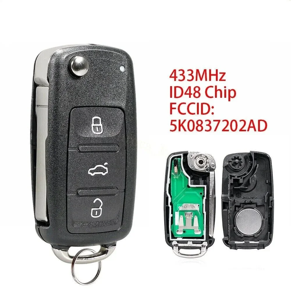 

3 Buttons Modified Car Key Case For Volkswagen VW Beetle Caddy Eos Golf Jetta Polo Scirocco Tiguan Touran 5K0837202AD