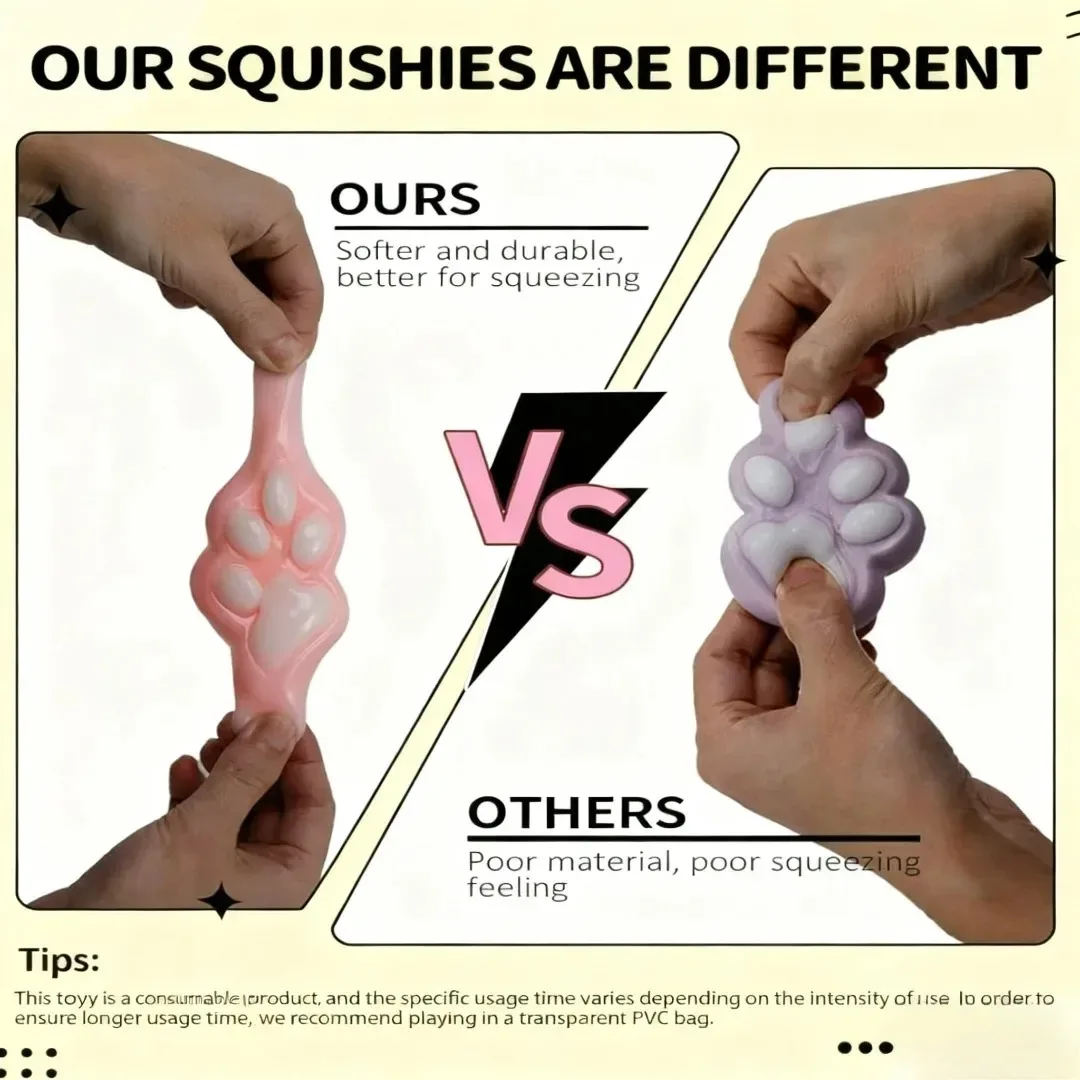 Brinquedo bonito da espremendo da garra do gato, brinquedo macio bonito do alívio do estresse do adesivo, presente do brinquedo sensorial para o humor relaxante