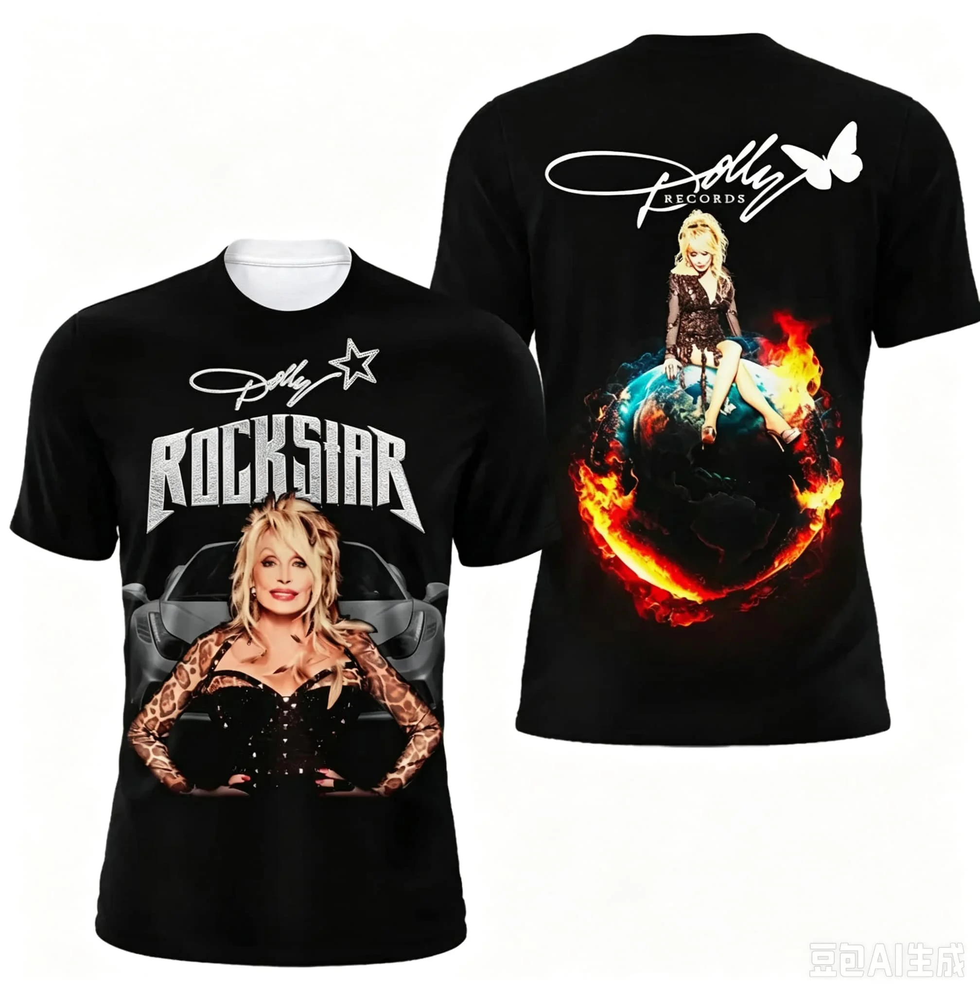 Dolly Parton T-Shirt Unisex Doppelseitiger Porträtdruck Kurzarm-Oberteil Country-Musik-Fan Lässiges Streetwear-T-Shirt Familien-Partnerlook – Detail 8