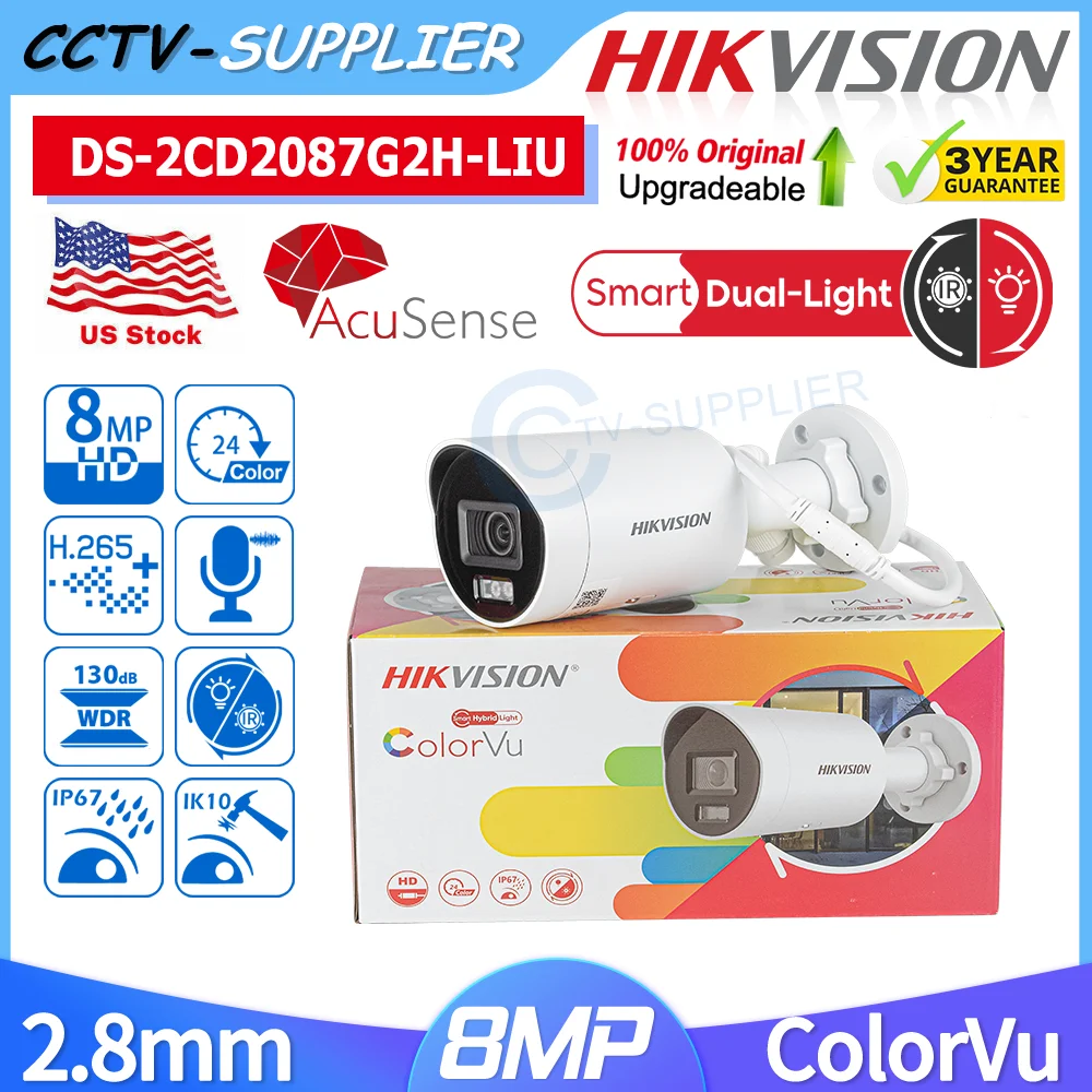 

Hikvision DS-2CD2087G2H-LIU 8MP ColorVu F1.0 Bullet IR Smart Hybrid Light MIC Network IP Camera Outdoor
