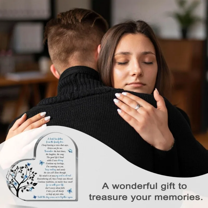 Plaque acrylique Cœur de Sympathie avec nom personnalisé, Cadeau durable 2D, Poème commémoratif pour la perte de proches, Maison et Bureau