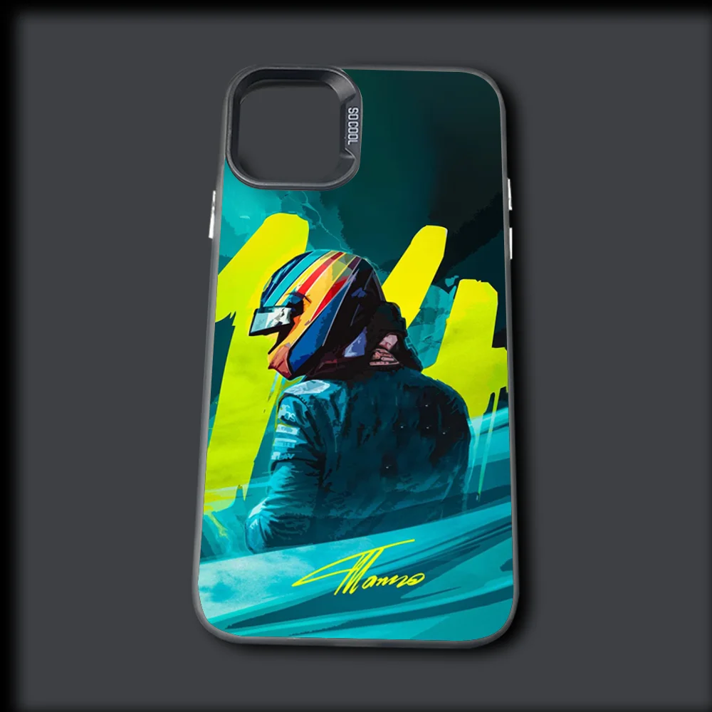 레이싱 드라이버 F-Fernando Alonso 전화 케이스 iPhone 16,15,14,13,12,11,Mini,Pro,MAX 그레이 드롭 매트 충격 방지 소프트 커버