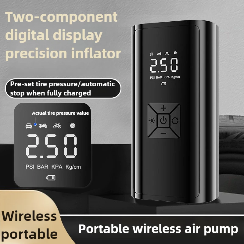 120W Wireless Car Air Pump Portable Air Compressor for Car Motorcycles Bicycle Electric Tire Inflator with LCD Digital Display - Image 2